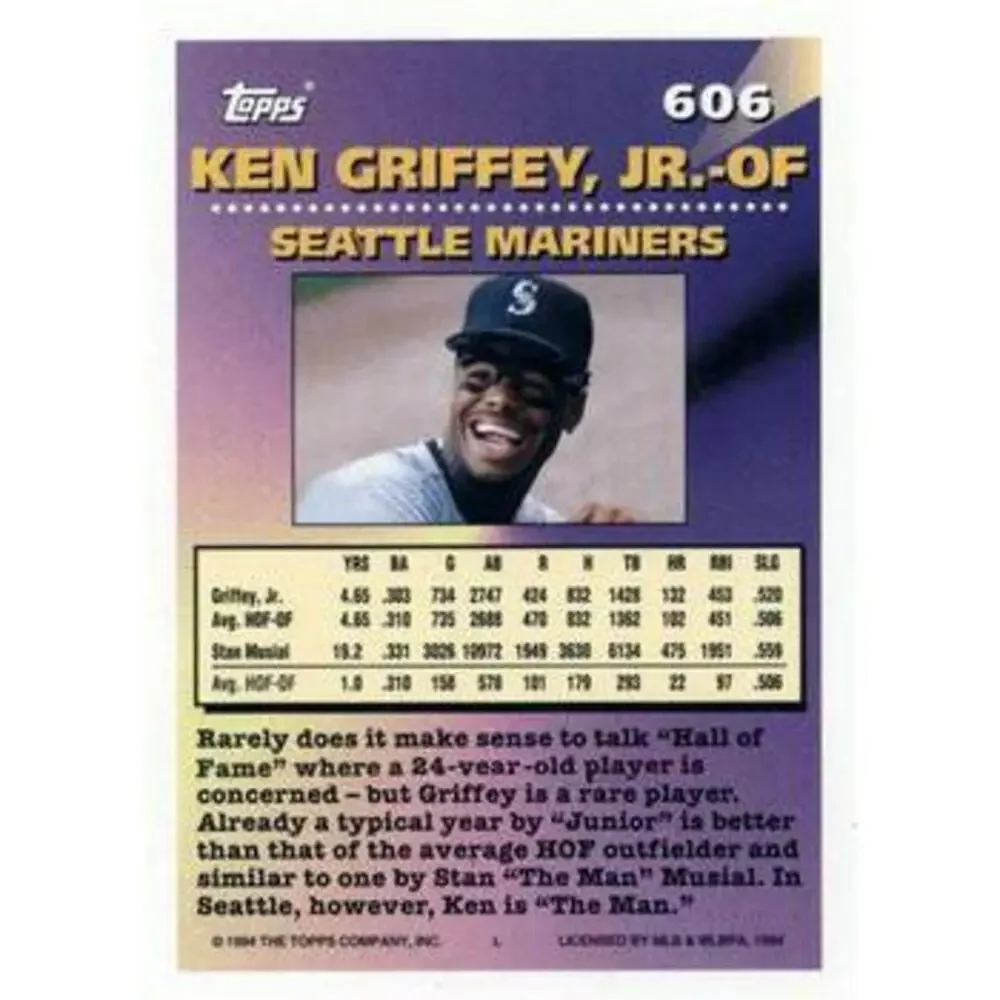 1994 Topps Ken Griffey, Jr. MOG # 606 Seattle Mariners